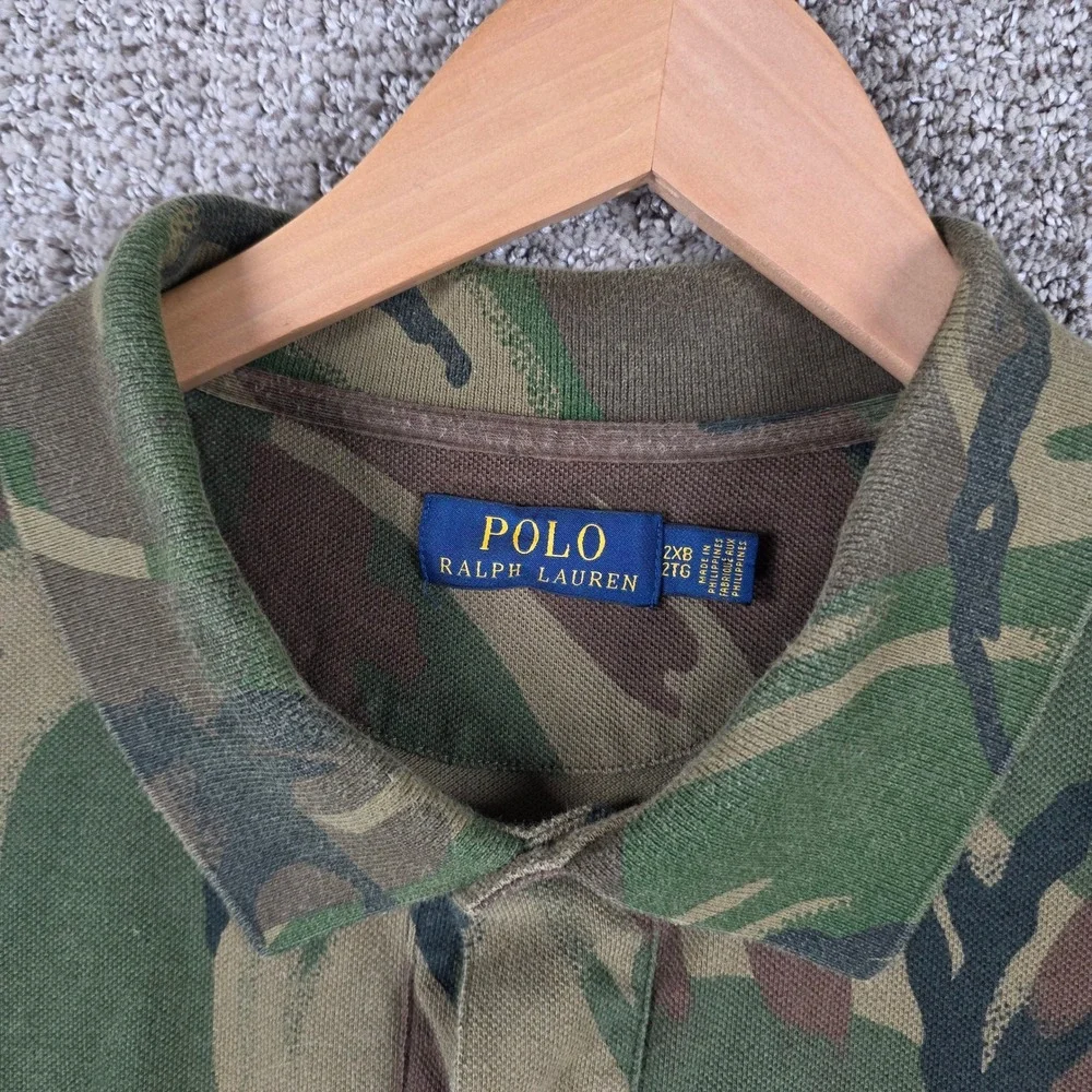 Polo Ralph Lauren Polo Shirt Men 2XB Tall Camo Woodland Knit Mesh Short Sleeve